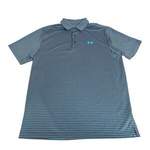 UNDER ARMOUR Men's Large Golf Polo Blue Striped Shirt Loose Fit UA Athletic